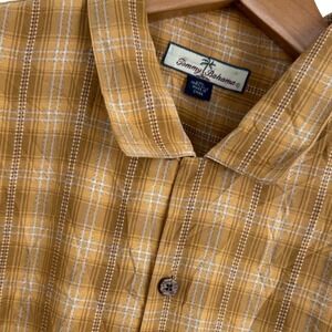 Tommy Bahama Silk Plaid Shirt‎ Short Sleeve Button Up Mens XXL Brown Yellow Fall